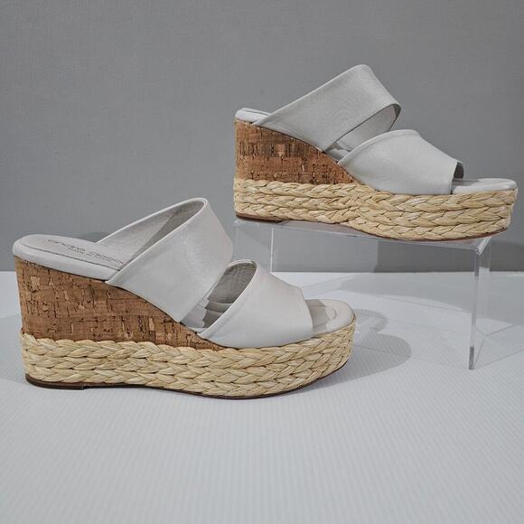 NEW Andre Assous Pilar Wedge Sandal EU 39 Platform Espadrille Off White Leather - Picture 3 of 13
